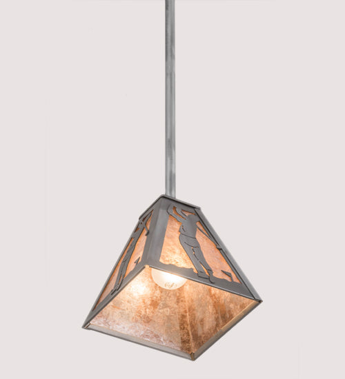 Meyda Lighting Golf 11" Industrial Steel Pendant Light With Silver Mica Shade Glass
