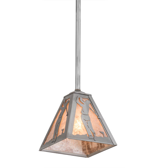 Meyda Lighting Golf 11" Industrial Steel Pendant Light With Silver Mica Shade Glass