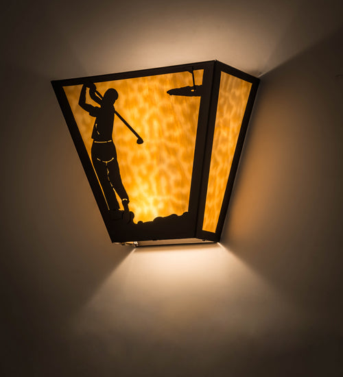 Meyda Lighting Golf 13" 2-Light Timeless Bronze Wall Sconce With Beige Art Shade Glass