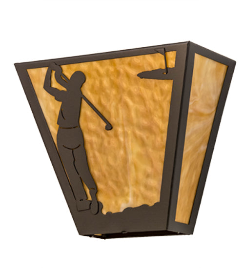 Meyda Lighting Golf 13" 2-Light Timeless Bronze Wall Sconce With Beige Art Shade Glass