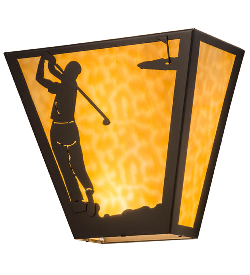 Meyda Lighting Golf 13" 2-Light Timeless Bronze Wall Sconce With Beige Art Shade Glass