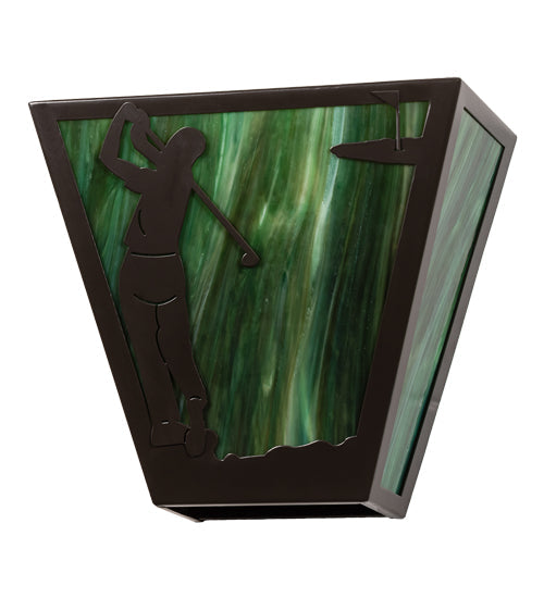 Meyda Lighting Golf 13" 2-Light Timeless Bronze Wall Sconce With Forest Green Art Shade Glass