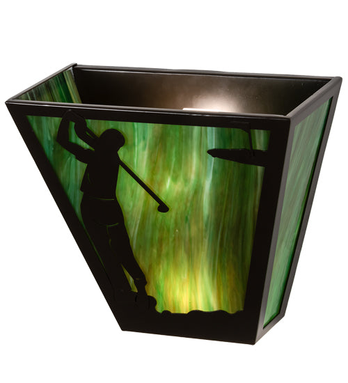 Meyda Lighting Golf 13" 2-Light Timeless Bronze Wall Sconce With Forest Green Art Shade Glass