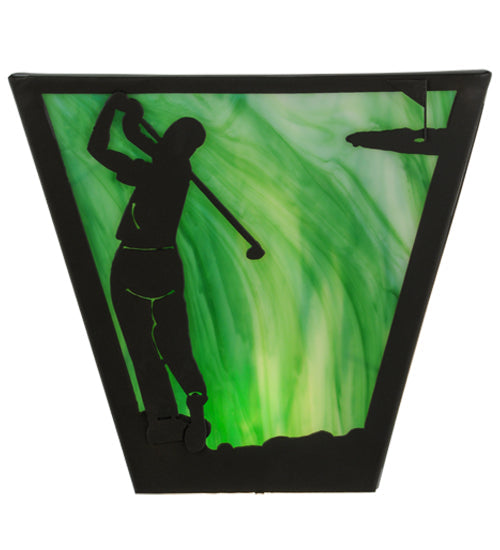 Meyda Lighting Golf 13" 2-Light Timeless Bronze Wall Sconce With Forest Green Art Shade Glass