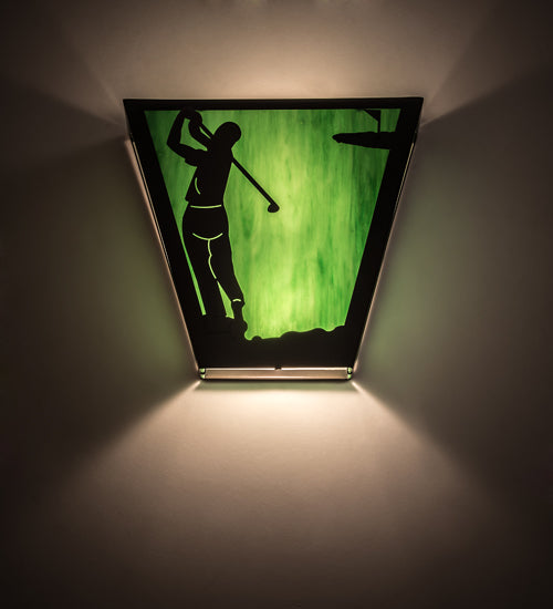 Meyda Lighting Golf 13" 2-Light Timeless Bronze Wall Sconce With Forest Green Art Shade Glass