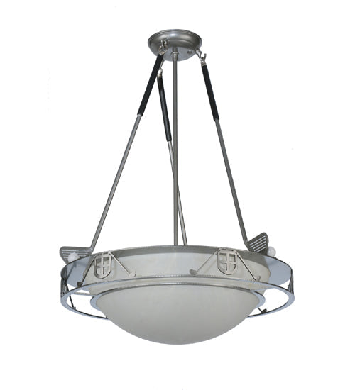 Meyda Lighting Golf 20" 4-Light Nickel Inverted Pendant Light With Creme Carrare Acrylic Shade Glass