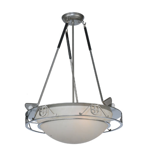 Meyda Lighting Golf 20" 4-Light Nickel Inverted Pendant Light With Creme Carrare Acrylic Shade Glass