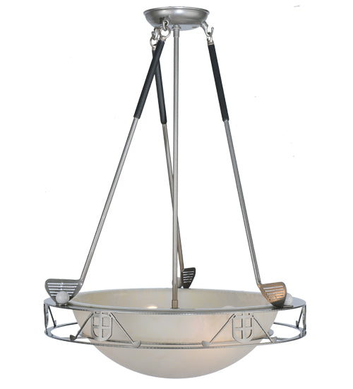 Meyda Lighting Golf 20" 4-Light Nickel Inverted Pendant Light With Creme Carrare Acrylic Shade Glass