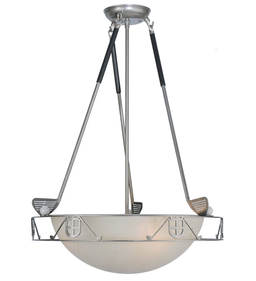 Meyda Lighting Golf 20" 4-Light Nickel Inverted Pendant Light With Creme Carrare Acrylic Shade Glass