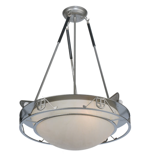 Meyda Lighting Golf 20" 4-Light Nickel Inverted Pendant Light With Creme Carrare Acrylic Shade Glass