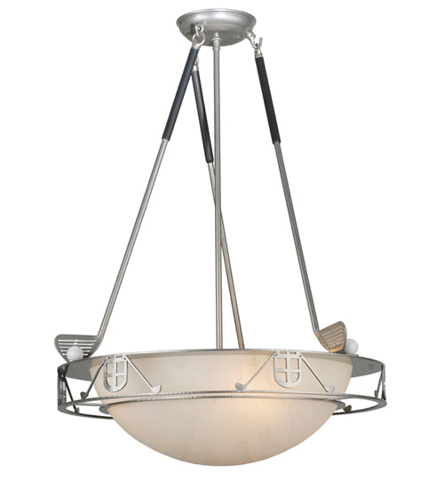 Meyda Lighting Golf 20" 4-Light Nickel Inverted Pendant Light With Creme Carrare Acrylic Shade Glass