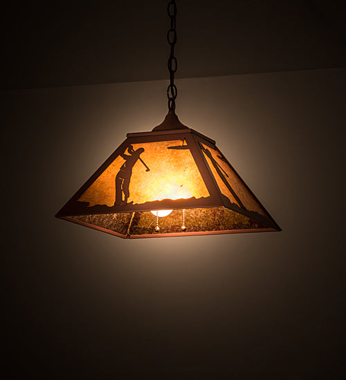 Meyda Lighting Golf 22" 2-Light Rust Pendant Light With Amber Mica Shade Glass
