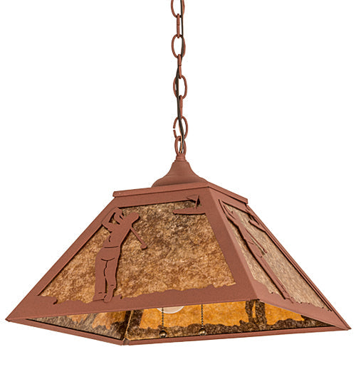Meyda Lighting Golf 22" 2-Light Rust Pendant Light With Amber Mica Shade Glass