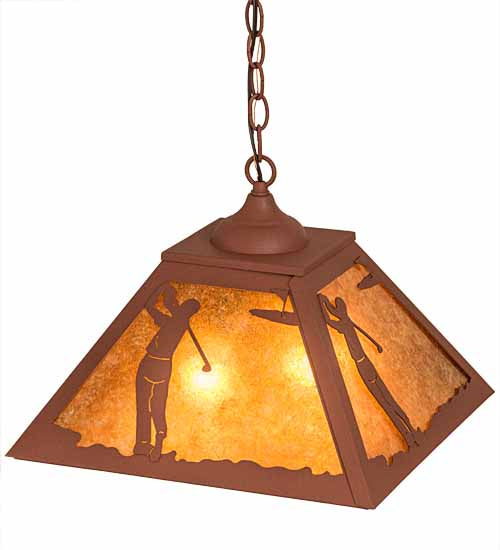 Meyda Lighting Golf 22" 2-Light Rust Pendant Light With Amber Mica Shade Glass