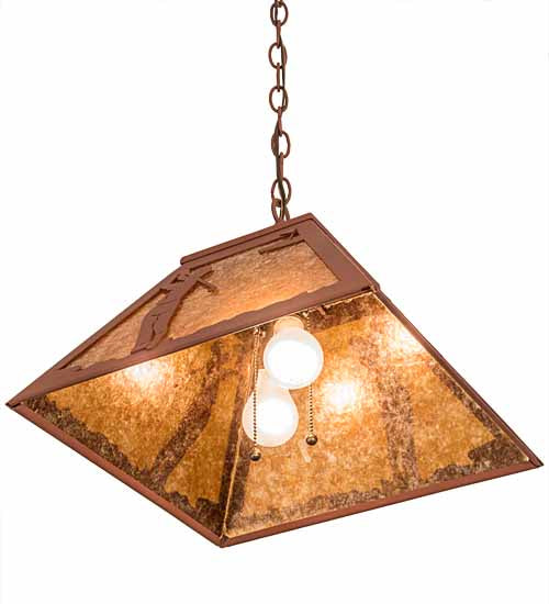 Meyda Lighting Golf 22" 2-Light Rust Pendant Light With Amber Mica Shade Glass