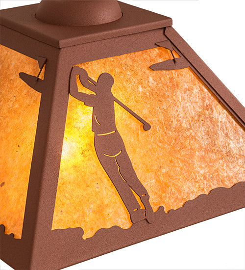 Meyda Lighting Golf 22" 2-Light Rust Pendant Light With Amber Mica Shade Glass