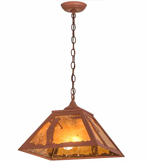 Meyda Lighting Golf 22" 2-Light Rust Pendant Light With Amber Mica Shade Glass