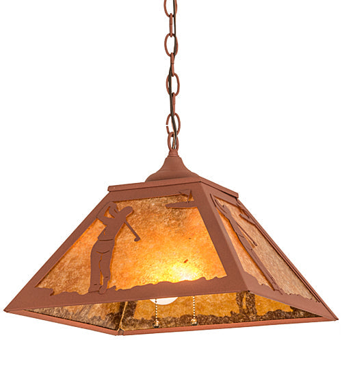 Meyda Lighting Golf 22" 2-Light Rust Pendant Light With Amber Mica Shade Glass
