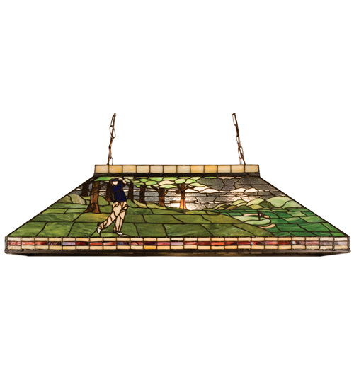 Meyda Lighting Golf 39" 3-Light Mahogany Bronze Island Pendant Light With Multi-Colored Shade Glass