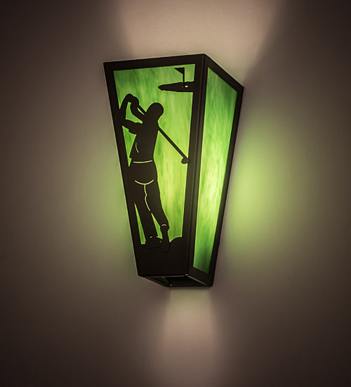 Meyda Lighting Golf 6" Timeless Bronze Wall Sconce With Green Art Shade Glass