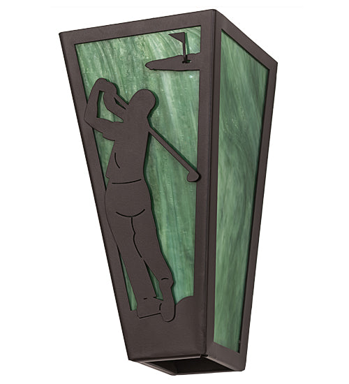 Meyda Lighting Golf 6" Timeless Bronze Wall Sconce With Green Art Shade Glass