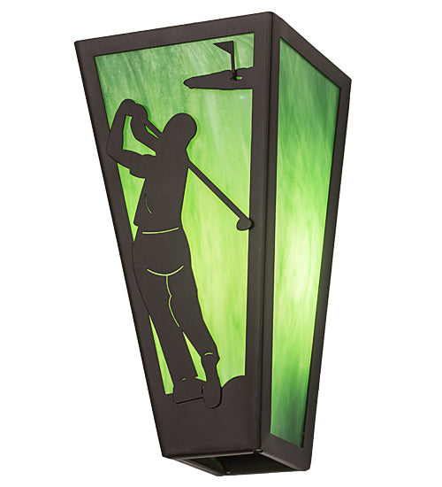 Meyda Lighting Golf 6" Timeless Bronze Wall Sconce With Green Art Shade Glass