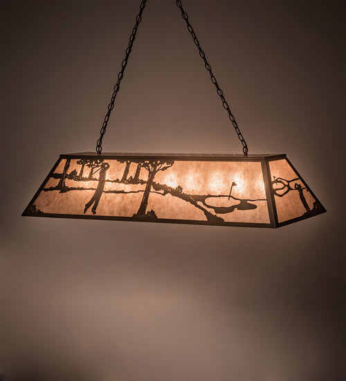 Meyda Lighting Golf 60" 9-Light Antique Copper Island Pendant Light With Silver Mica Shade Glass