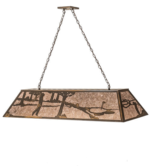 Meyda Lighting Golf 60" 9-Light Antique Copper Island Pendant Light With Silver Mica Shade Glass