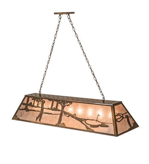 Meyda Lighting Golf 60" 9-Light Antique Copper Island Pendant Light With Silver Mica Shade Glass