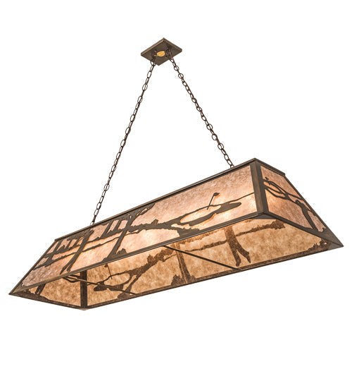 Meyda Lighting Golf 60" 9-Light Antique Copper Island Pendant Light With Silver Mica Shade Glass