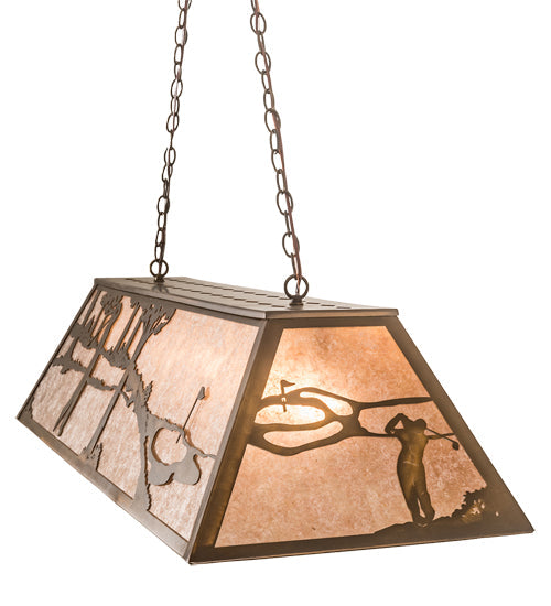 Meyda Lighting Golf 60" 9-Light Antique Copper Island Pendant Light With Silver Mica Shade Glass