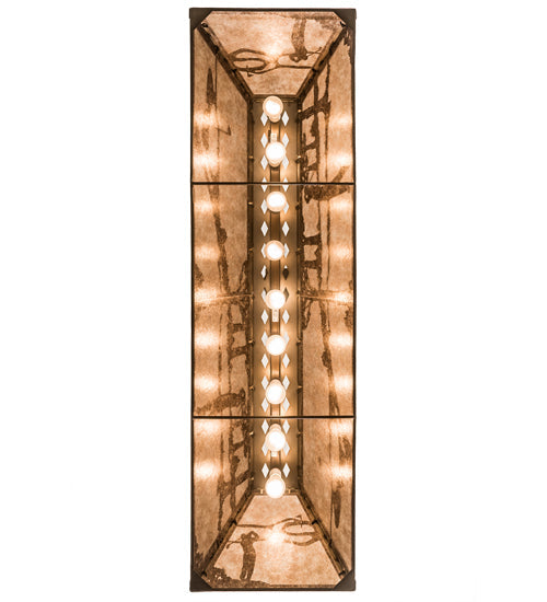 Meyda Lighting Golf 60" 9-Light Antique Copper Island Pendant Light With Silver Mica Shade Glass