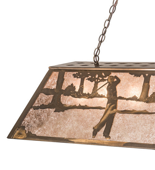 Meyda Lighting Golf 60" 9-Light Antique Copper Island Pendant Light With Silver Mica Shade Glass