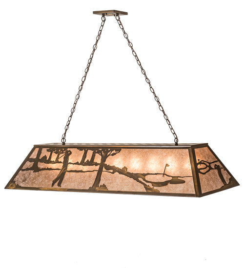 Meyda Lighting Golf 60" 9-Light Antique Copper Island Pendant Light With Silver Mica Shade Glass