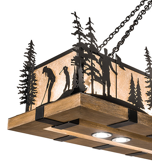 Meyda Lighting Golf 72" 4-Light Blackwash & Faux Walnut Wood Island Pendant Light With Silver Mica Shade Glass