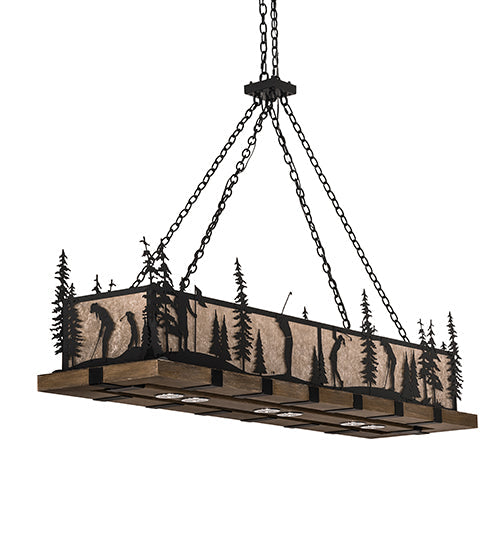 Meyda Lighting Golf 72" 4-Light Blackwash & Faux Walnut Wood Island Pendant Light With Silver Mica Shade Glass