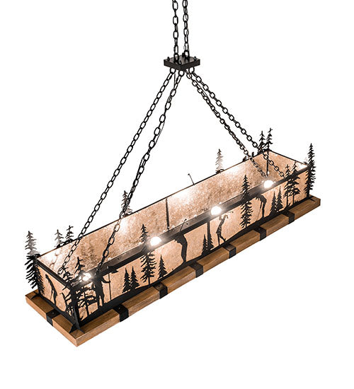 Meyda Lighting Golf 72" 4-Light Blackwash & Faux Walnut Wood Island Pendant Light With Silver Mica Shade Glass