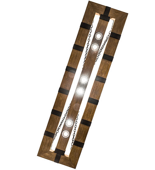 Meyda Lighting Golf 72" 4-Light Blackwash & Faux Walnut Wood Island Pendant Light With Silver Mica Shade Glass