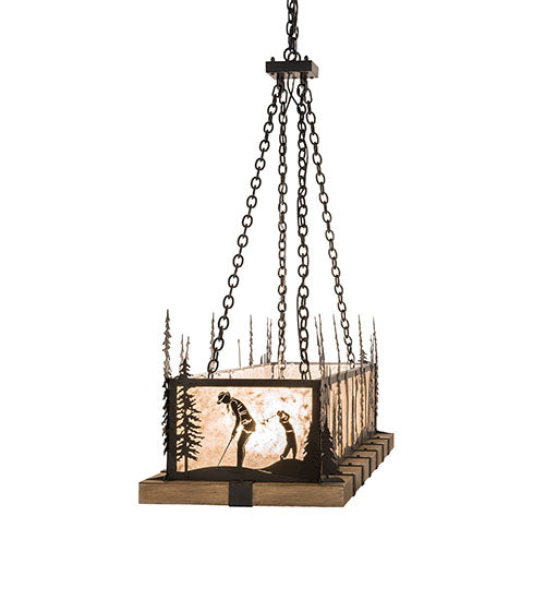 Meyda Lighting Golf 72" 4-Light Blackwash & Faux Walnut Wood Island Pendant Light With Silver Mica Shade Glass