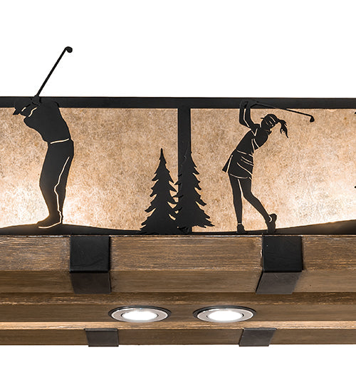 Meyda Lighting Golf 72" 4-Light Blackwash & Faux Walnut Wood Island Pendant Light With Silver Mica Shade Glass