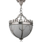 Meyda Lighting Gothic 14" 3-Light Polished Nickel Inverted Pendant Light With White Art Shade Glass