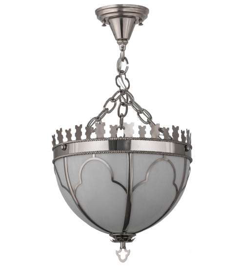Meyda Lighting Gothic 14" 3-Light Polished Nickel Inverted Pendant Light With White Art Shade Glass