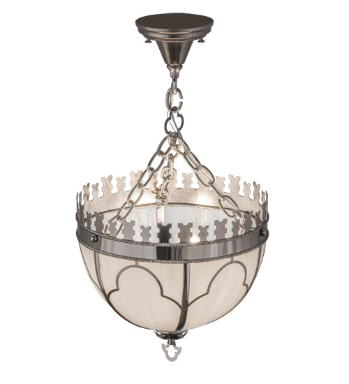 Meyda Lighting Gothic 14" 3-Light Polished Nickel Inverted Pendant Light With White Art Shade Glass