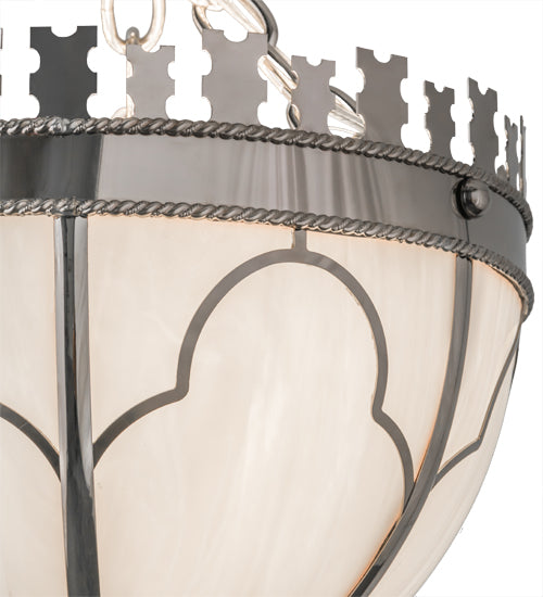 Meyda Lighting Gothic 14" 3-Light Polished Nickel Inverted Pendant Light With White Art Shade Glass