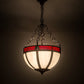 Meyda Lighting Gothic 16" 4-Light Chemical Antique Brass Inverted Pendant Light With White Opal & Red Cathedral Ripple Art Shade Glass