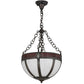 Meyda Lighting Gothic 16" 4-Light Chemical Antique Brass Inverted Pendant Light With White Opal & Red Cathedral Ripple Art Shade Glass