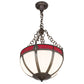 Meyda Lighting Gothic 16" 4-Light Chemical Antique Brass Inverted Pendant Light With White Opal & Red Cathedral Ripple Art Shade Glass