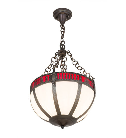 Meyda Lighting Gothic 16" 4-Light Chemical Antique Brass Inverted Pendant Light With White Opal & Red Cathedral Ripple Art Shade Glass