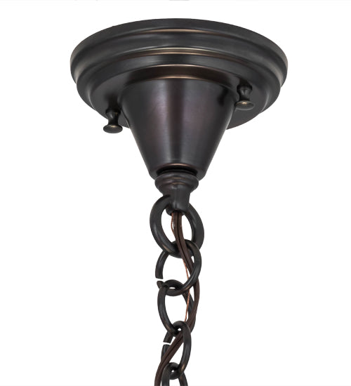 Meyda Lighting Gothic 16" 4-Light Chemical Antique Brass Inverted Pendant Light With White Opal & Red Cathedral Ripple Art Shade Glass