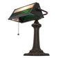 Meyda Lighting Gothic 16" Mahogany Bronze Mission Banker's Table Lamp With Beige & Green Art Shade Glass